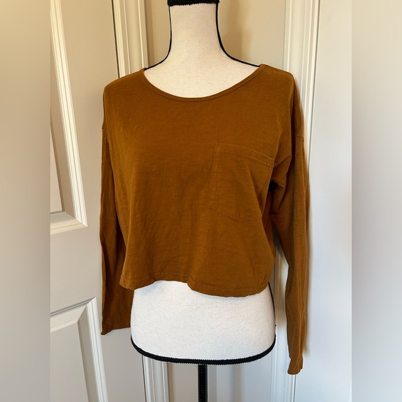 Women's Brown Long Sleeve crop Tshirt - Picture 2 of 4